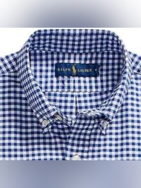 Ralph Lauren Navy and White Gingham Short-Sleeve Button-Down Shirt, Like New